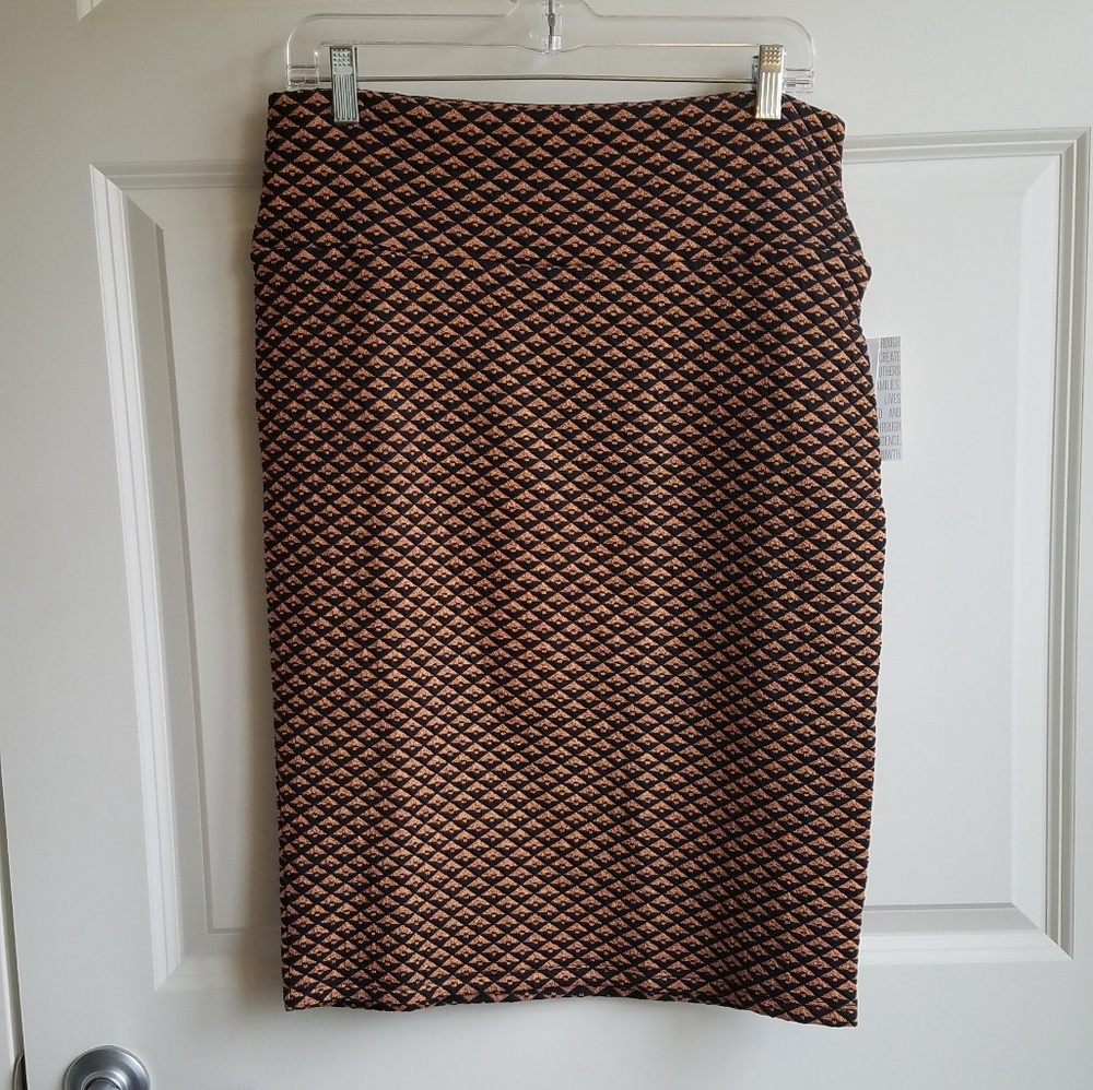 LuLaRoe Black and Brown Diamond Jacquard Pencil Skirt